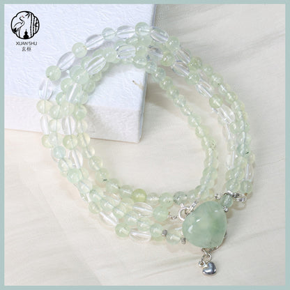 Natural Prehnite Heart Pendant Multi-Layer Crystal Bracelet – Healing & Energy Jewelry