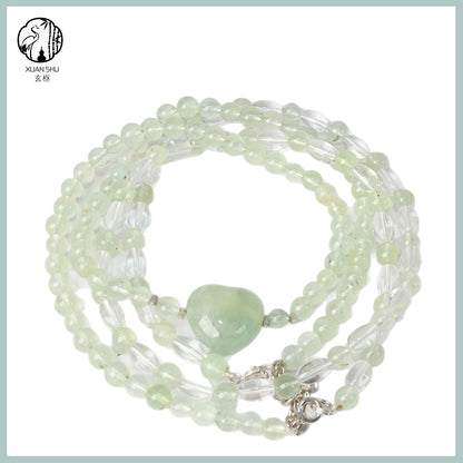 Natural Prehnite Heart Pendant Multi-Layer Crystal Bracelet – Healing & Energy Jewelry