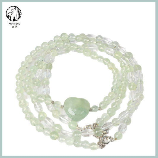 Natural Prehnite Heart Pendant Multi-Layer Crystal Bracelet – Healing & Energy Jewelry