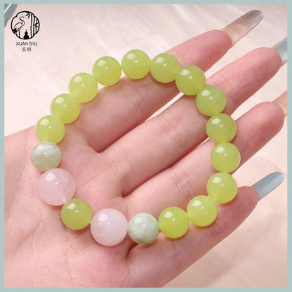 Natural Prehnite, Xiuyan Jade & Madagascar Rose Quartz Bracelet – Healing Energy, Love & Emotional Balance
