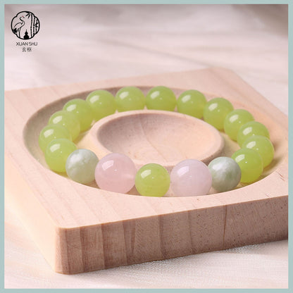 Natural Prehnite, Xiuyan Jade & Madagascar Rose Quartz Bracelet – Healing Energy, Love & Emotional Balance