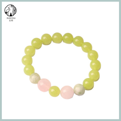 Natural Prehnite, Xiuyan Jade & Madagascar Rose Quartz Bracelet – Healing Energy, Love & Emotional Balance