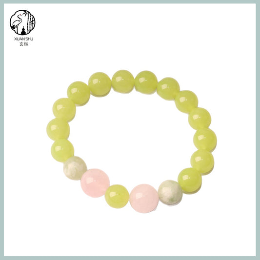 Natural Prehnite, Xiuyan Jade & Madagascar Rose Quartz Bracelet – Healing Energy, Love & Emotional Balance
