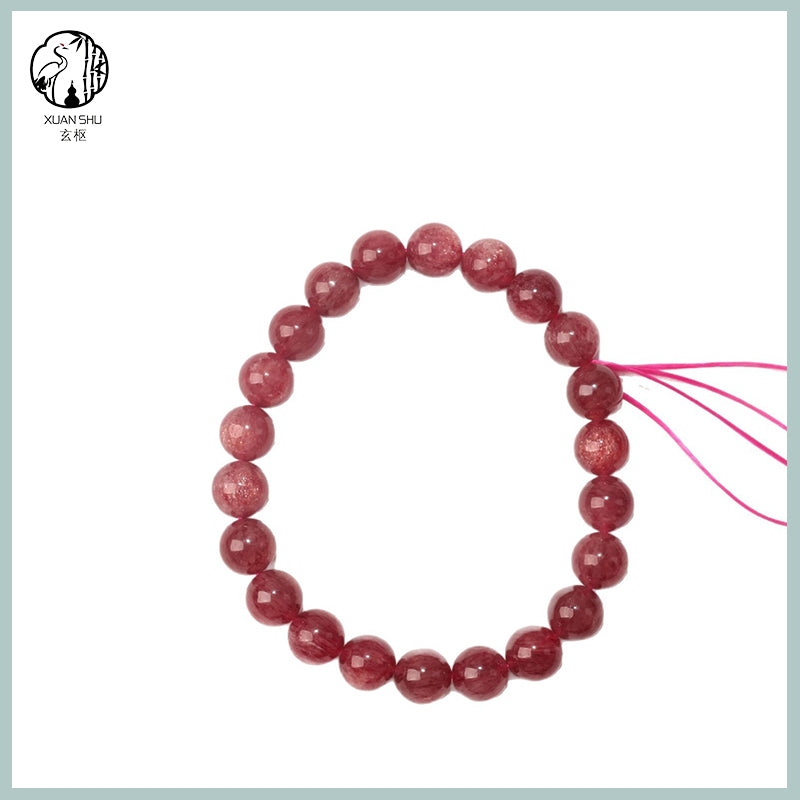 Natural Red Strawberry Quartz Bracelet – Single Loop Crystal for Love, Luck & Positive Energy