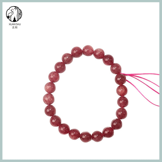 Natural Red Strawberry Quartz Bracelet – Single Loop Crystal for Love, Luck & Positive Energy