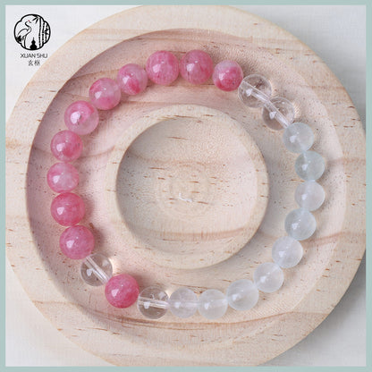 Natural Rhodochrosite & White Quartz Gradient Beaded Bracelet – Genuine Crystal Jewelry for Emotional Healing & Balance