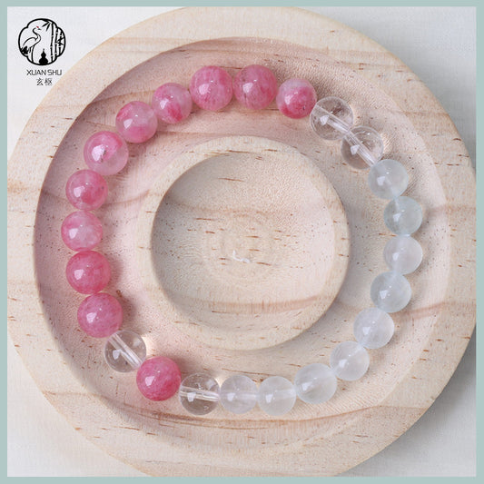 Natural Rhodochrosite & White Quartz Gradient Beaded Bracelet – Genuine Crystal Jewelry for Emotional Healing & Balance