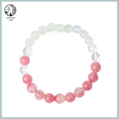 Natural Rhodochrosite & White Quartz Gradient Beaded Bracelet – Genuine Crystal Jewelry for Emotional Healing & Balance