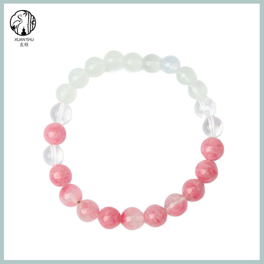 Natural Rhodochrosite & White Quartz Gradient Beaded Bracelet – Genuine Crystal Jewelry for Emotional Healing & Balance