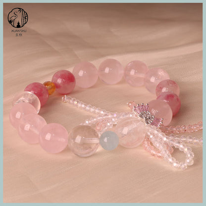 Rose Quartz Bracelet with Bow Charm – Single Strand Crystal Bracelet for Love & Good Luck