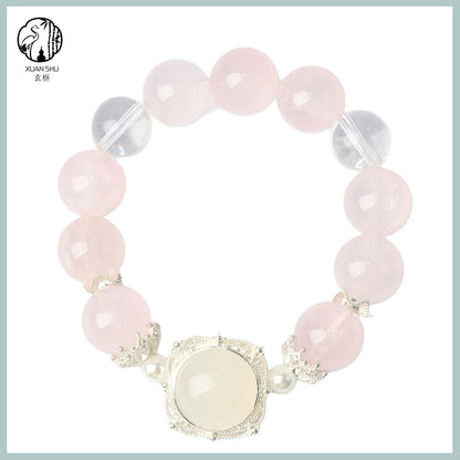 Natural Rose Quartz & White Agate Crystal Bracelet – Feng Shui Magic Energy Beads for Love & Protection
