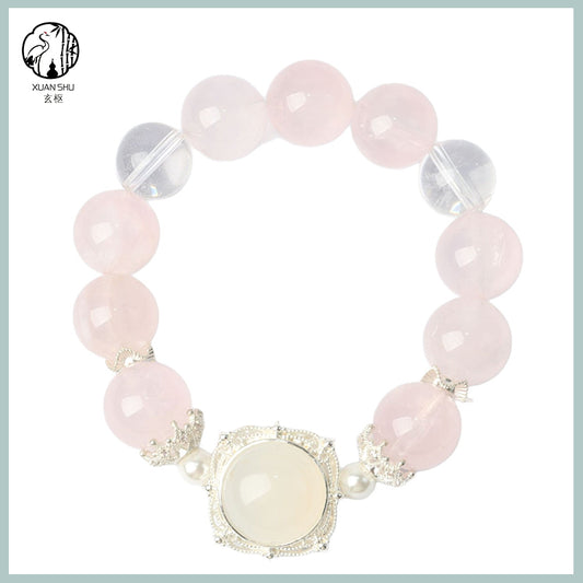Natural Rose Quartz & White Agate Crystal Bracelet – Feng Shui Magic Energy Beads for Love & Protection
