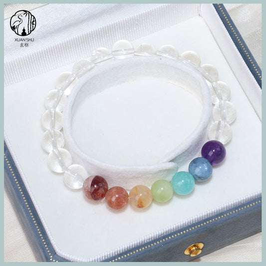 Natural Seven-Color Multi-Gemstone Crystal Bracelet – Energy Healing & Chakra Balancing Jewelry
