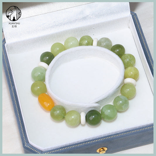 Yellow Chalcedony with Xiuyu Jade Beaded Bracelet – Luck, Balance & Positive Energy