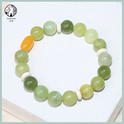Yellow Chalcedony with Xiuyu Jade Beaded Bracelet – Luck, Balance & Positive Energy