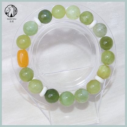 Yellow Chalcedony with Xiuyu Jade Beaded Bracelet – Luck, Balance & Positive Energy