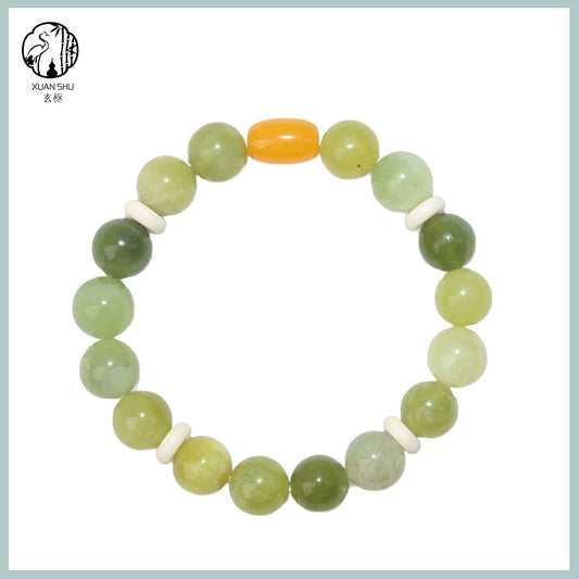 Yellow Chalcedony with Xiuyu Jade Beaded Bracelet – Luck, Balance & Positive Energy