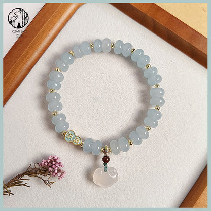 Natural Aventurine Abacus Beads with Aquamarine & Agate Ruyi Pendant Bracelet – Wealth & Prosperity