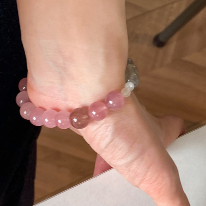 Natural Amethys Moonstone & Strawberry Quartz Bracelet – Balance Energy & Enhance Intuition