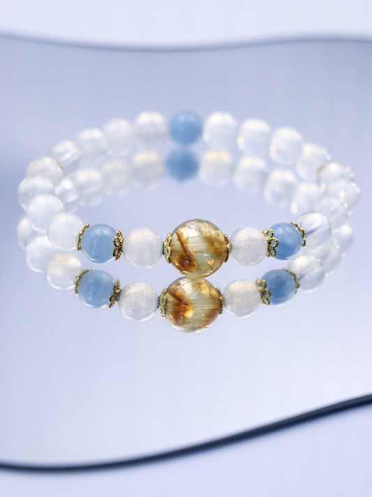 Moonstone, Citrine & Aquamarine Bracelet – Water-Earth-Fire Energy Healing