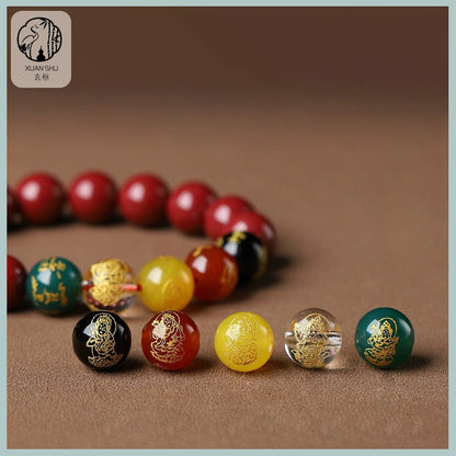 Natural Purple Gold Sand & Cinnabar Pixiu Five Wealth God Bracelet - Prosperity & Protection