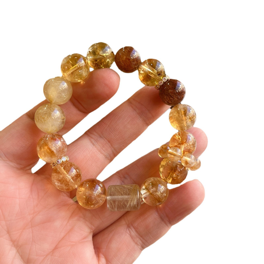 Natural Rutilated Citrine Tower Crystal Bracelet – Healing Energy for Abundance & Clarity