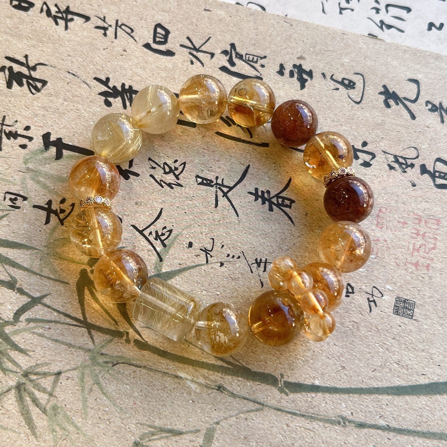 Natural Rutilated Citrine Tower Crystal Bracelet – Healing Energy for Abundance & Clarity