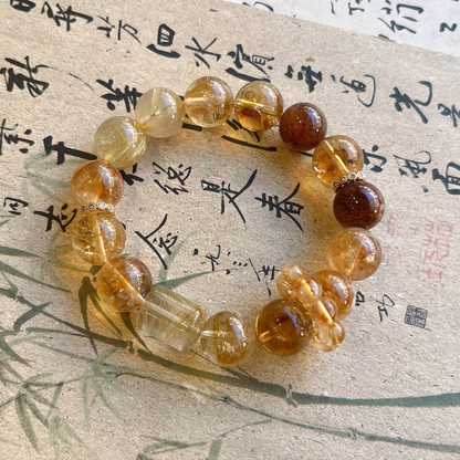 Natural Rutilated Citrine Tower Crystal Bracelet – Healing Energy for Abundance & Clarity