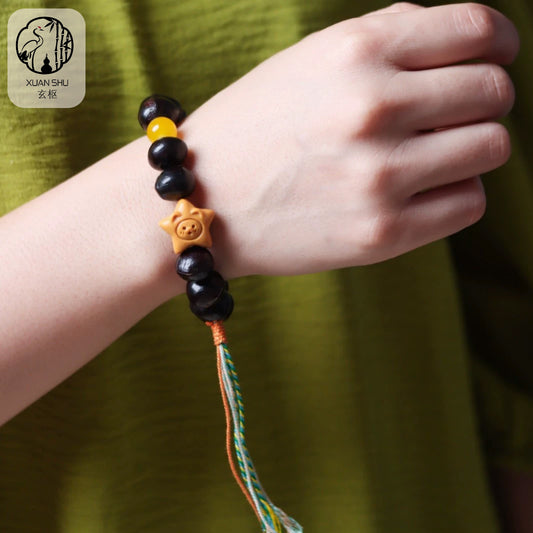 Natural Soapberry Star Tassel Bracelet - Feng Shui Protection & Good Luck Amulet