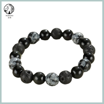 Obsidian Snowflake Lava Stone Couple  Tai Chi Bracelet – Enhance Relationship Luck and Foster Trust and Harmony