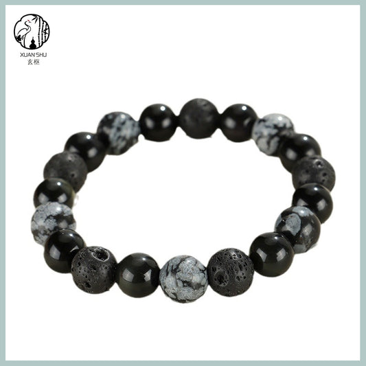 Obsidian Snowflake Lava Stone Couple  Tai Chi Bracelet – Enhance Relationship Luck and Foster Trust and Harmony