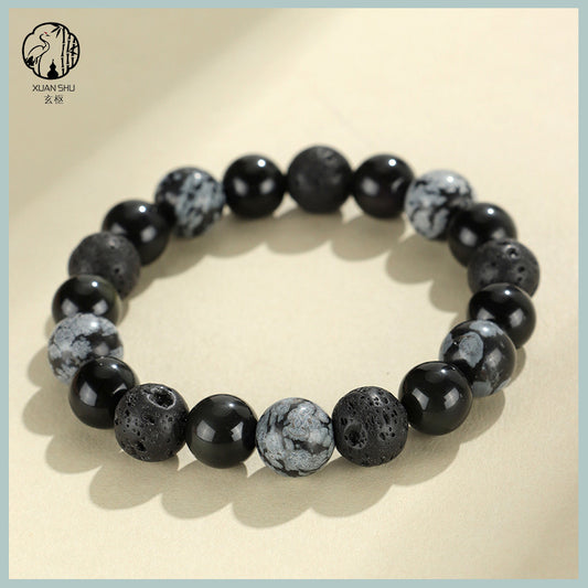 Obsidian Snowflake Lava Stone Couple  Tai Chi Bracelet – Enhance Relationship Luck and Foster Trust and Harmony