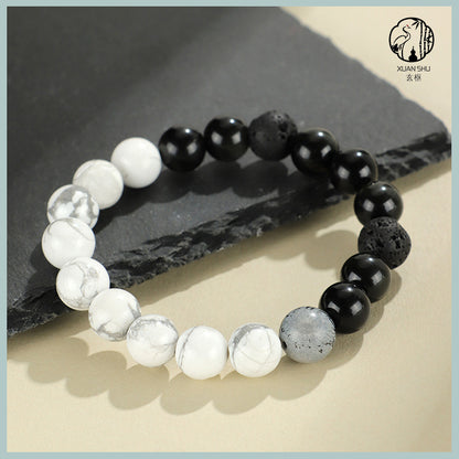 Obsidian Snowflake Lava Stone Couple  Tai Chi Bracelet – Enhance Relationship Luck and Foster Trust and Harmony