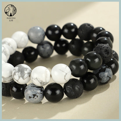Obsidian Snowflake Lava Stone Couple  Tai Chi Bracelet – Enhance Relationship Luck and Foster Trust and Harmony