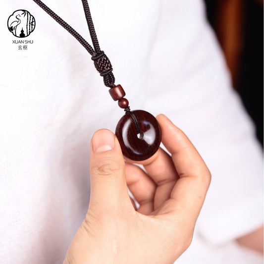 Old Zitan Wood Peace Pendant Necklace - Feng Shui Protection & Harmony