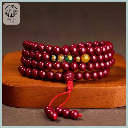 Original Mine Cinnabar 108 Bead Five Road Wealth God Bracelet - Feng Shui Prosperity & Protection