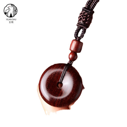 Old Zitan Wood Peace Pendant Necklace - Feng Shui Protection & Harmony