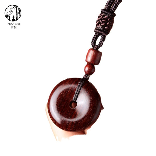 Old Zitan Wood Peace Pendant Necklace - Feng Shui Protection & Harmony