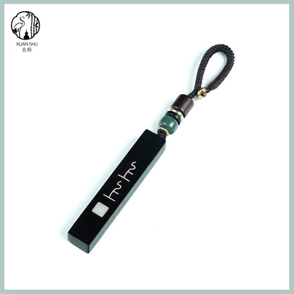 Purple Sandalwood Inlaid Silver Fu Character & Top Luck Pendant Keychain with Abalone Shell - Protection & Prosperity