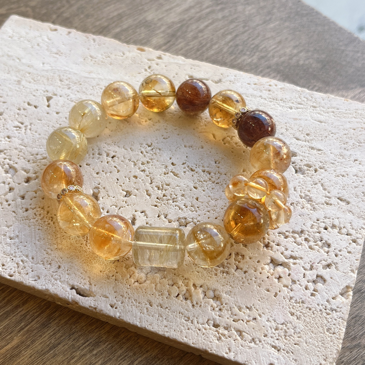 Natural Rutilated Citrine Tower Crystal Bracelet – Healing Energy for Abundance & Clarity
