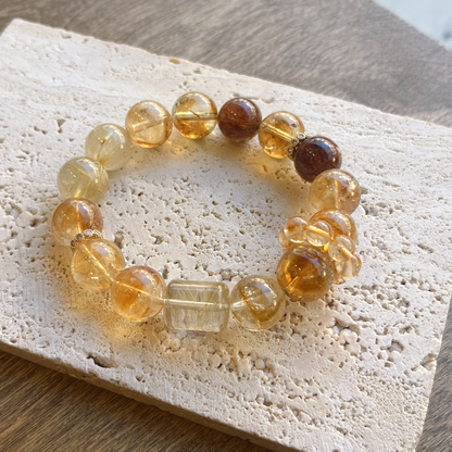 Natural Rutilated Citrine Tower Crystal Bracelet – Healing Energy for Abundance & Clarity