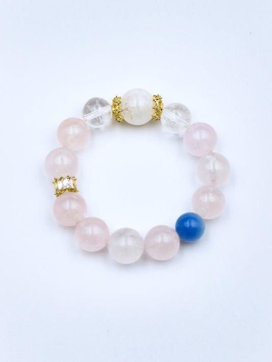 Natural Rose Quartz Hexagram Bracelet – Aquamarine & White Phantom Crystal for Love, Wisdom & Energy Healing