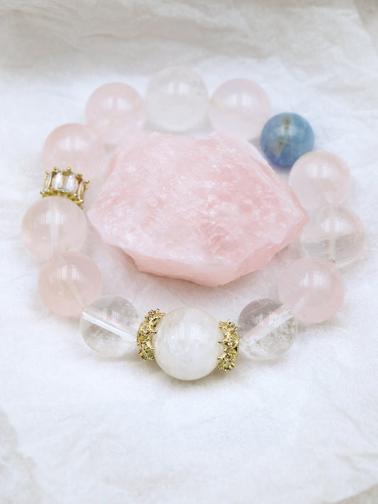 Natural Rose Quartz Hexagram Bracelet – Aquamarine & White Phantom Crystal for Love, Wisdom & Energy Healing