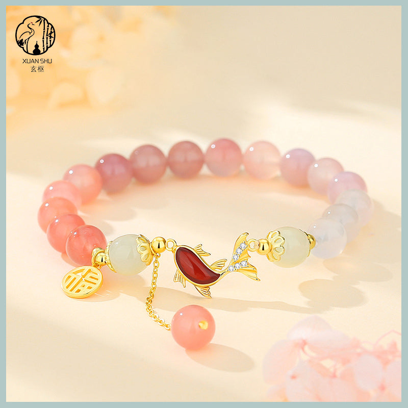 S925 Silver Koi Fish Bracelet with Gradient Agate Beads – Enhance Your Energy and Attract Good Fortune