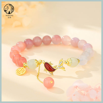 S925 Silver Koi Fish Bracelet with Gradient Agate Beads – Enhance Your Energy and Attract Good Fortune