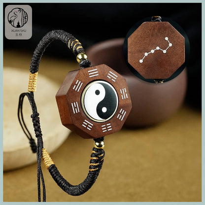 Zao Wood Inlaid Silver Taiji Bracelet - Feng Shui Energy Alignment for Prosperity & Good Luck