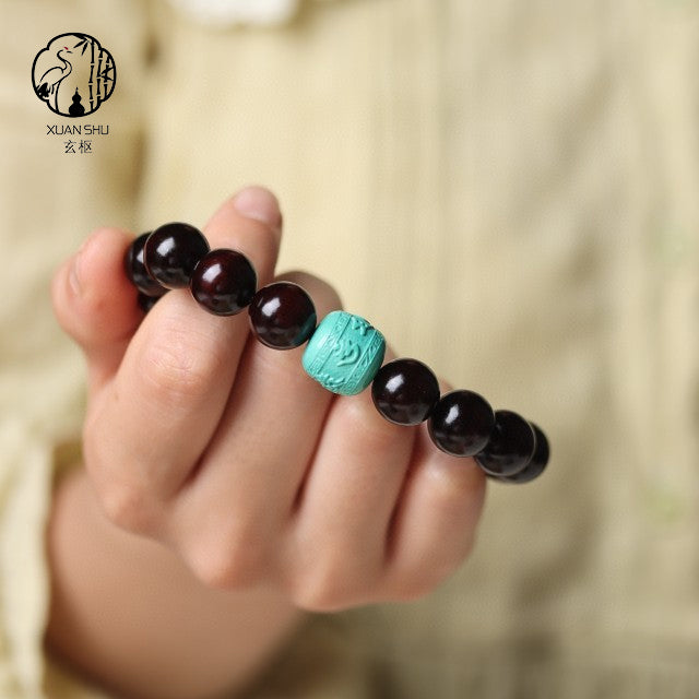 Indian Red Sandalwood Bracelet with Mongolian Six-Word Mantra – Feng Shui Protection & Energy Balance