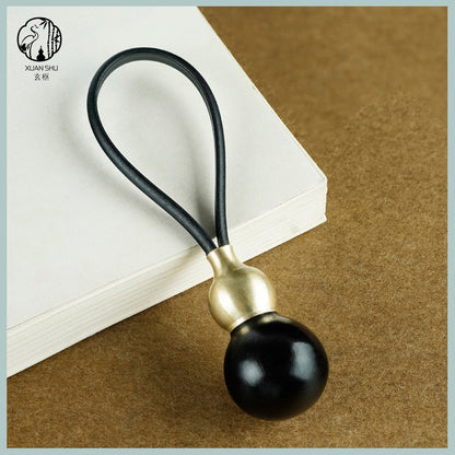 Solid Wood & Brass Gourd Keychain with Big Dipper Seven Stars | Feng Shui Protection and Cosmic Energy Balance