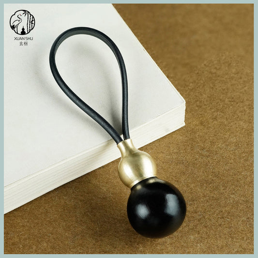 Solid Wood & Brass Gourd Keychain with Big Dipper Seven Stars | Feng Shui Protection and Cosmic Energy Balance