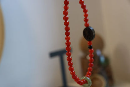 South Red Agate & Agarwood Rose Prayer Beads Bracelet – Protection & Spiritual Fortification